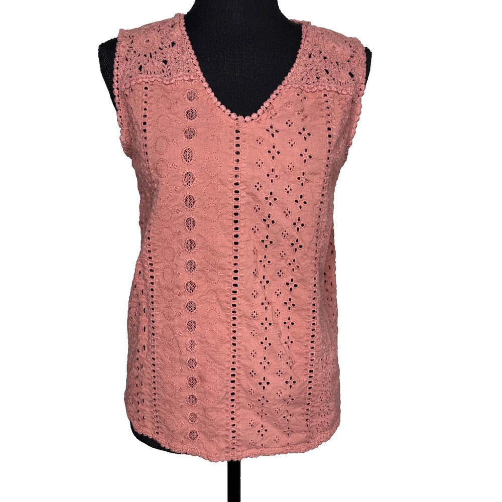 Joie Eyelet Crochet Tank Top | Medium Pink Cotton‎ Boho Sleeveless Blouse